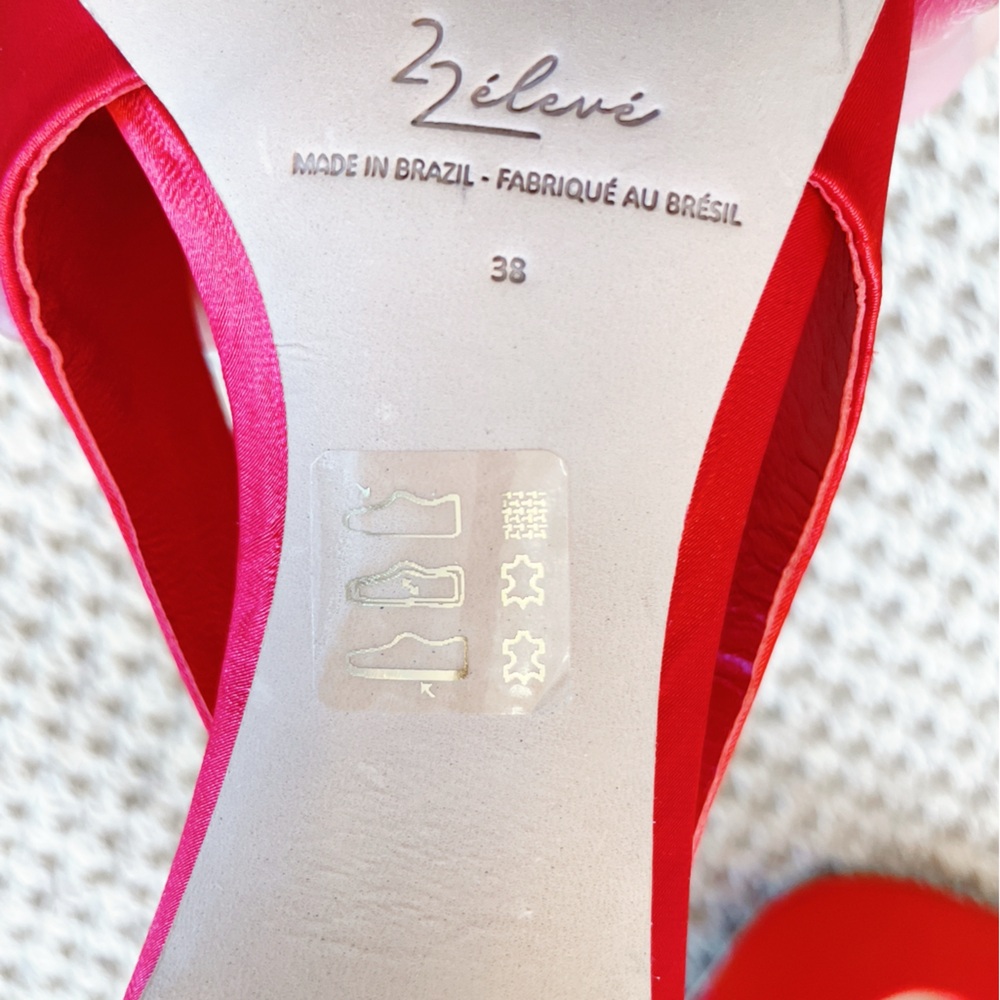 NEW Eleven22 Red Satin Slingback Heels Rhinestone Buckle Size 7 - saks fifth ave - Picture 7 of 8